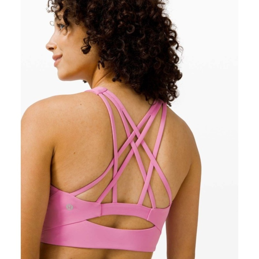 Lululemon Free To Be Serene Bra High Neck Long Line Womens 10 Pink Strappy Yoga‎